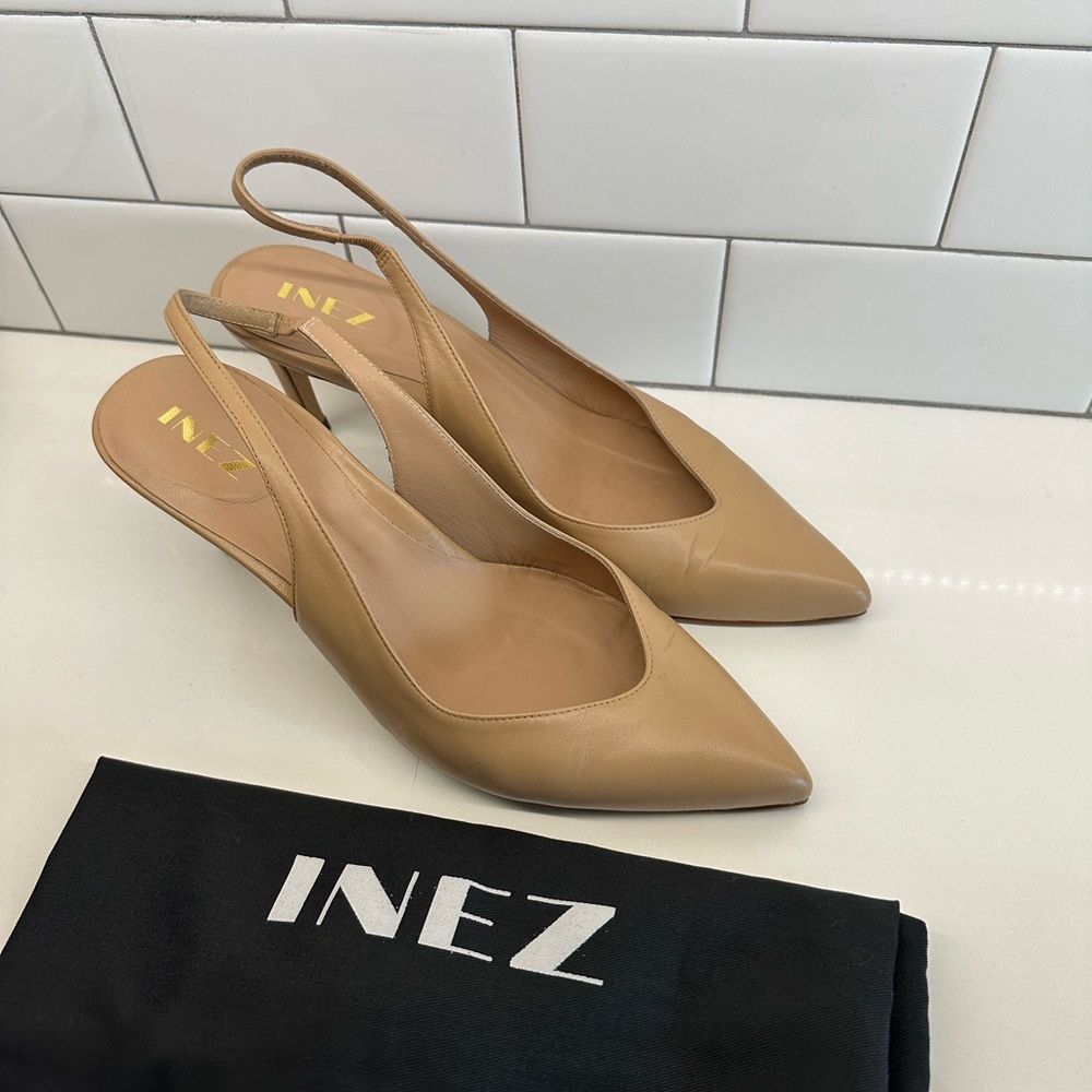 Tan Inez brand Mia with kitten heel.